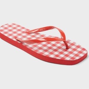 Women's Palmer Gingham Square Toe Flip Flops - Shade & Shore™ Cherry Red Size 9